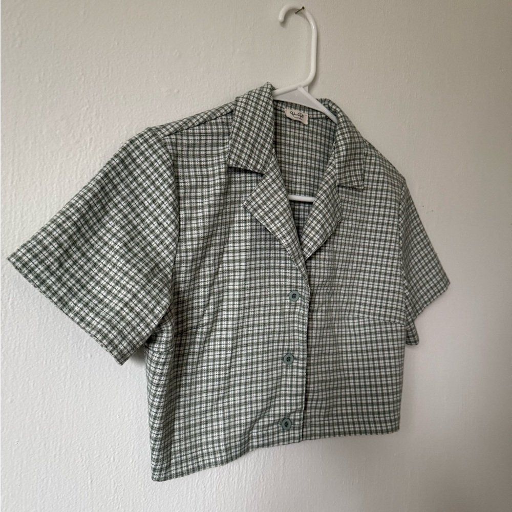 Brandy Melville Green Plaid Button Down Shirt